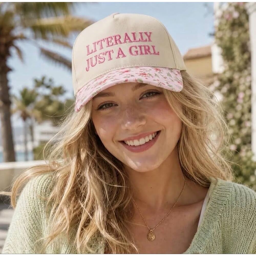 Zenana "Literally Just A Girl" Floral Brim Baseball Cap Hat